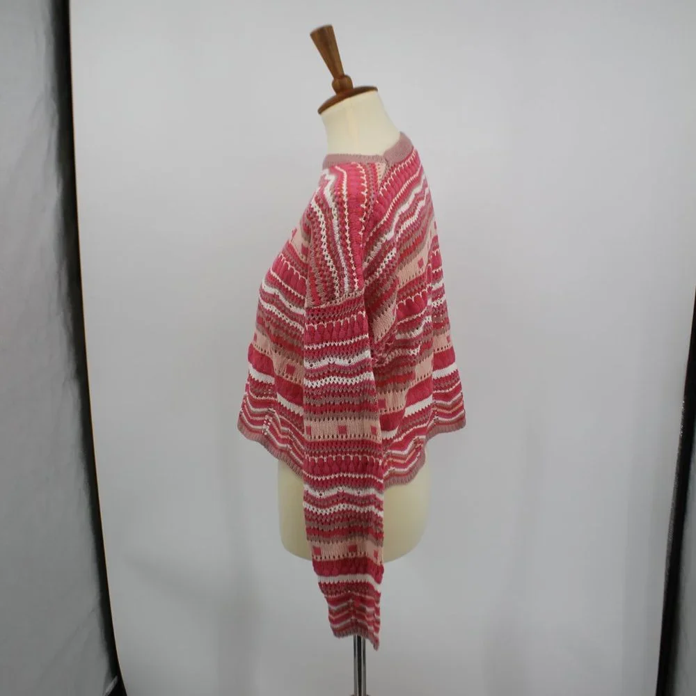 Vintage Knit Pink White Long Sleeve Cropped Sweater S - Picture 6 of 8